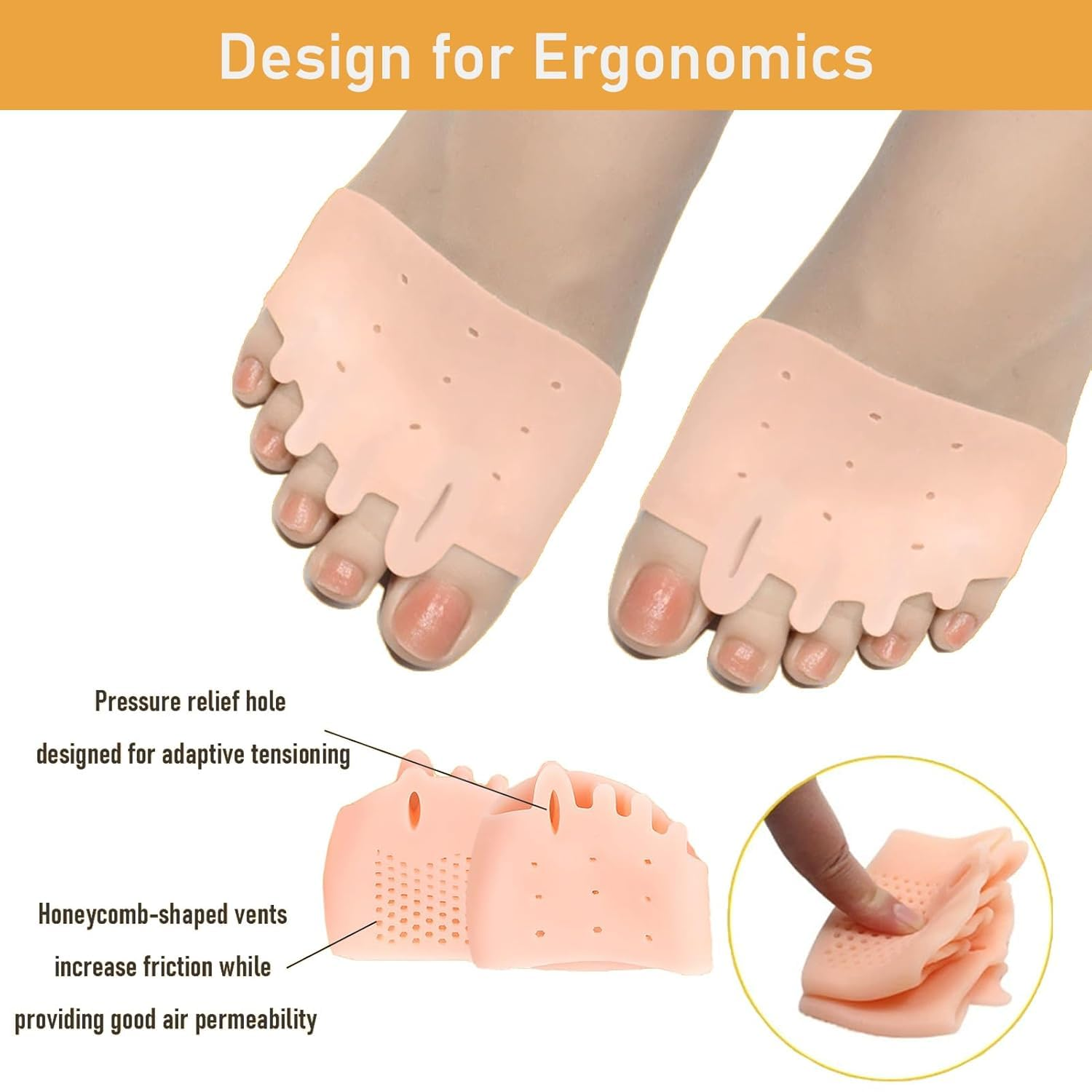Silicone Toe Separators with 2 Pairs Toe Socks for Women, Toe Straightener, Yoga Toes Toe Separators for Overlapping Toes to Foot Pressure Relief (2Pairs Toe Separators + 2Pairs Toe Socks)