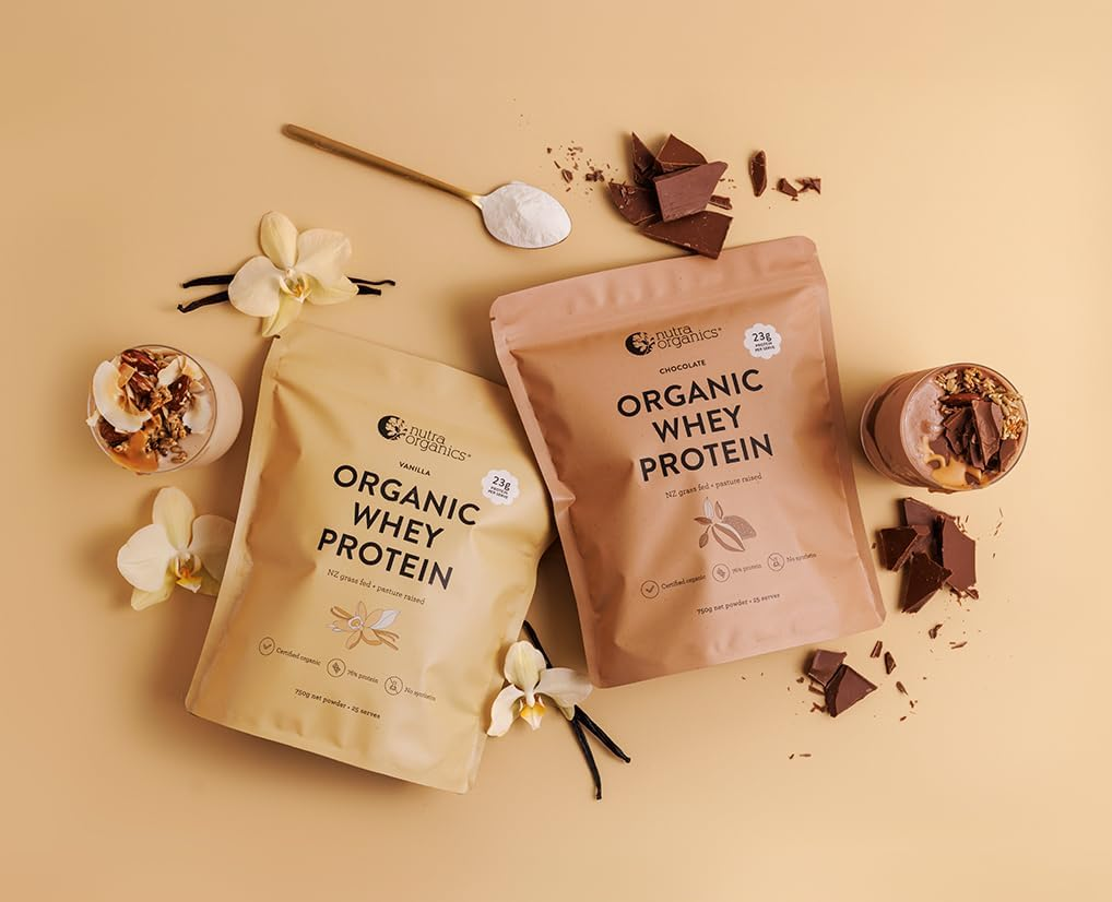 Nutra Organics Organic Whey Protein Chocolate 750G | Certified Organic | New Zealand Grass Fed & Pasture Raised (25 Serves) image number 2