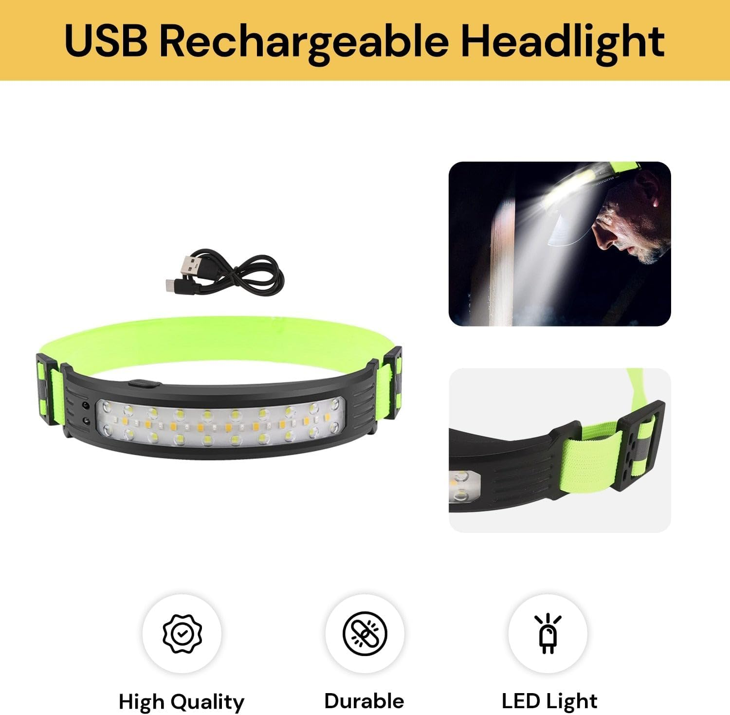 EZONEDEAL Waterproof COB LED Motion Sensor Head Torch USB Rechargeable Headlamp,Led Headlamp Rechargeable,Headlamp Flashlight,Lightweight Head Lamp for Camping, Running, Hiking image number 5
