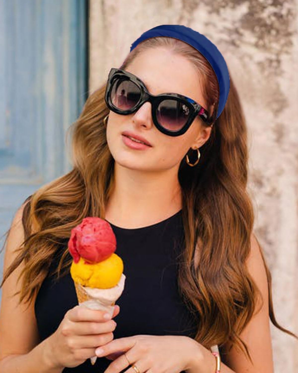 YOCDNOV 1 Piece Retro Style Velvet Padded Headbands - Classic Pink Headband Hair Band Women Wide Headband 3Cm Hair Accessories (Royal Blue) image number 1