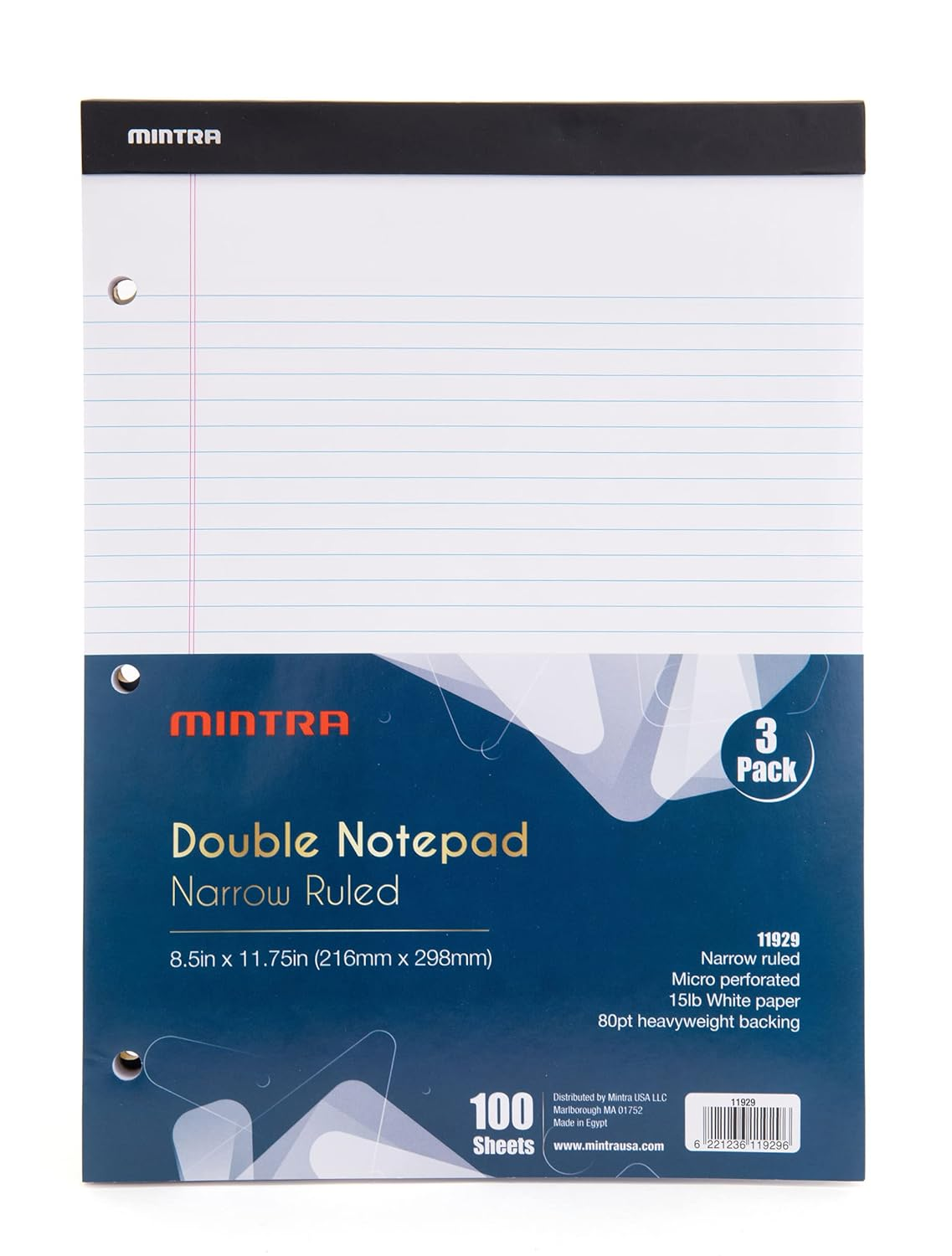 Mintra Office Legal Pads (Double Pad 3Pk (White), 8.5In X 11In (Narrow Ruled)) image number 2