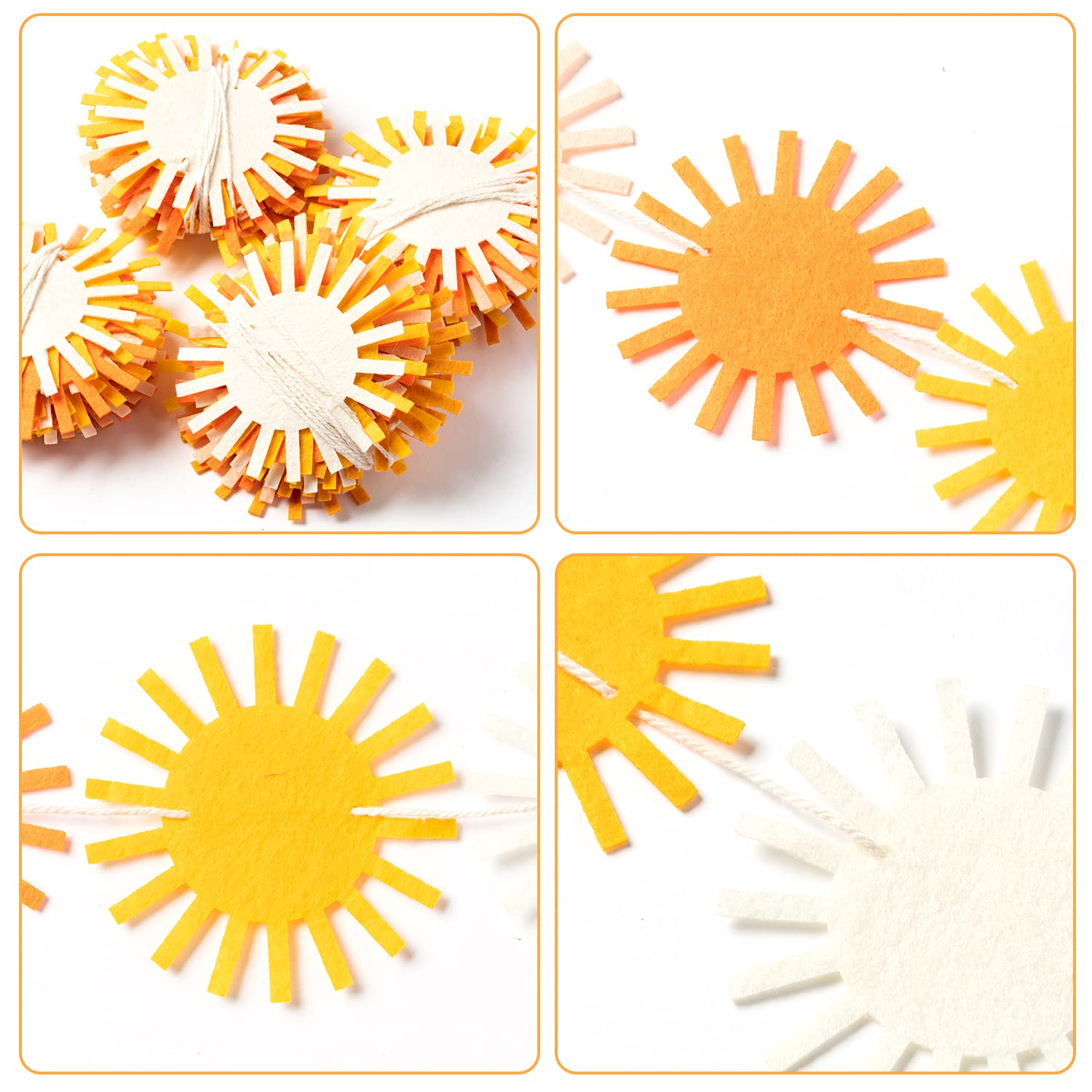 Boho Sun Garland Felt Artificial First Trip around the Sun String Banner Hippie Boho Muted Sun Party Supplies Aesthetic Indoor Outdoor Party Decoration for Baby Shower Wedding, 4Pcs image number 3