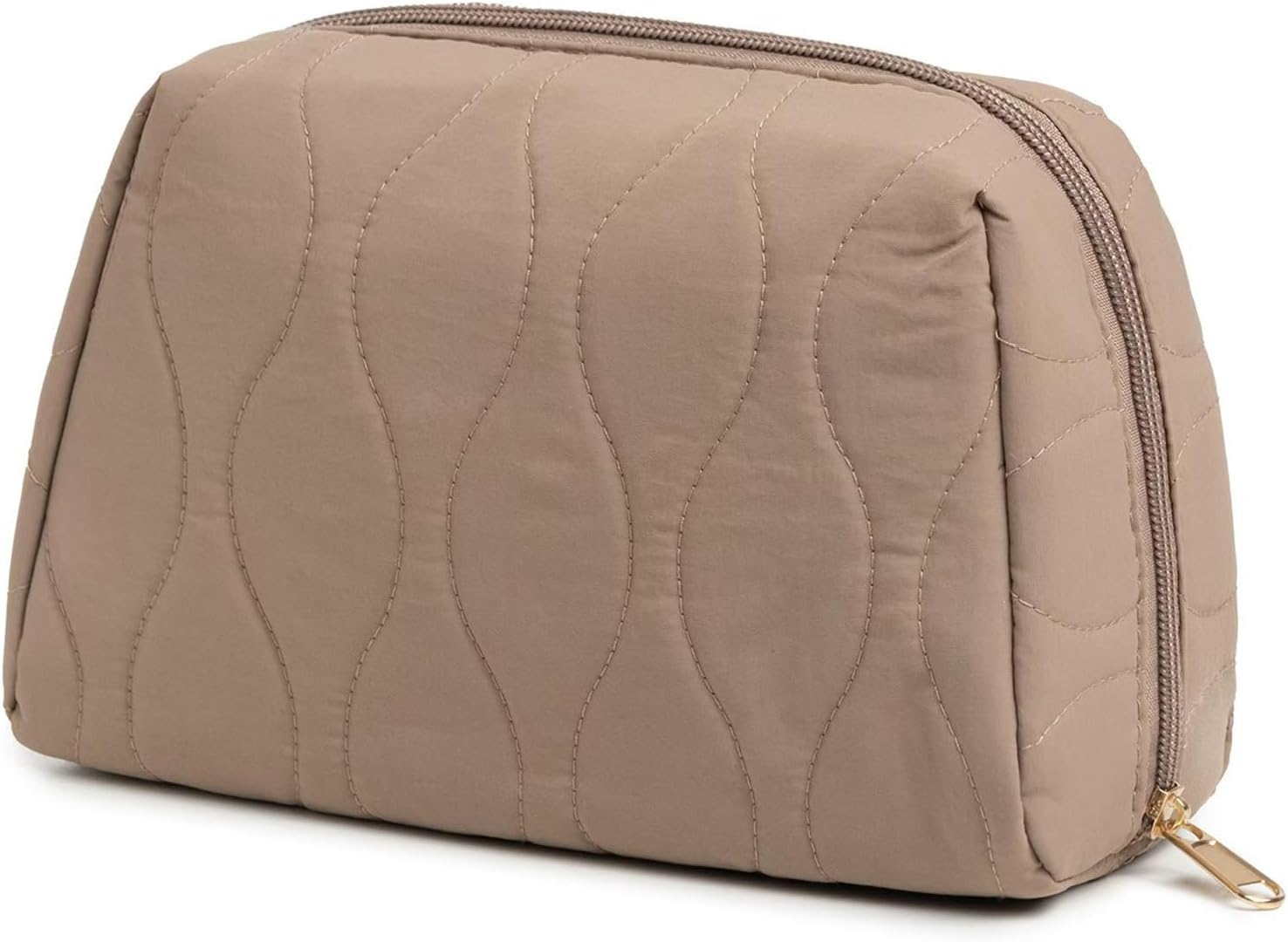 Makeup Bag, Travel Cosmetic Bag, Make up Organizer Case, Travel Toiletry Organizer, Wide-Open Pouch Purse, Cute Makeup Brushes Aesthetic Accessories Storage Bag for Women (Khaki)