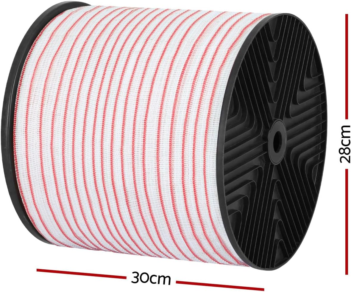 Giantz Electric Fence Tape 40Mm Polytape 400M Electric Fence Wire for Farm Animal Control Red White High Visibility