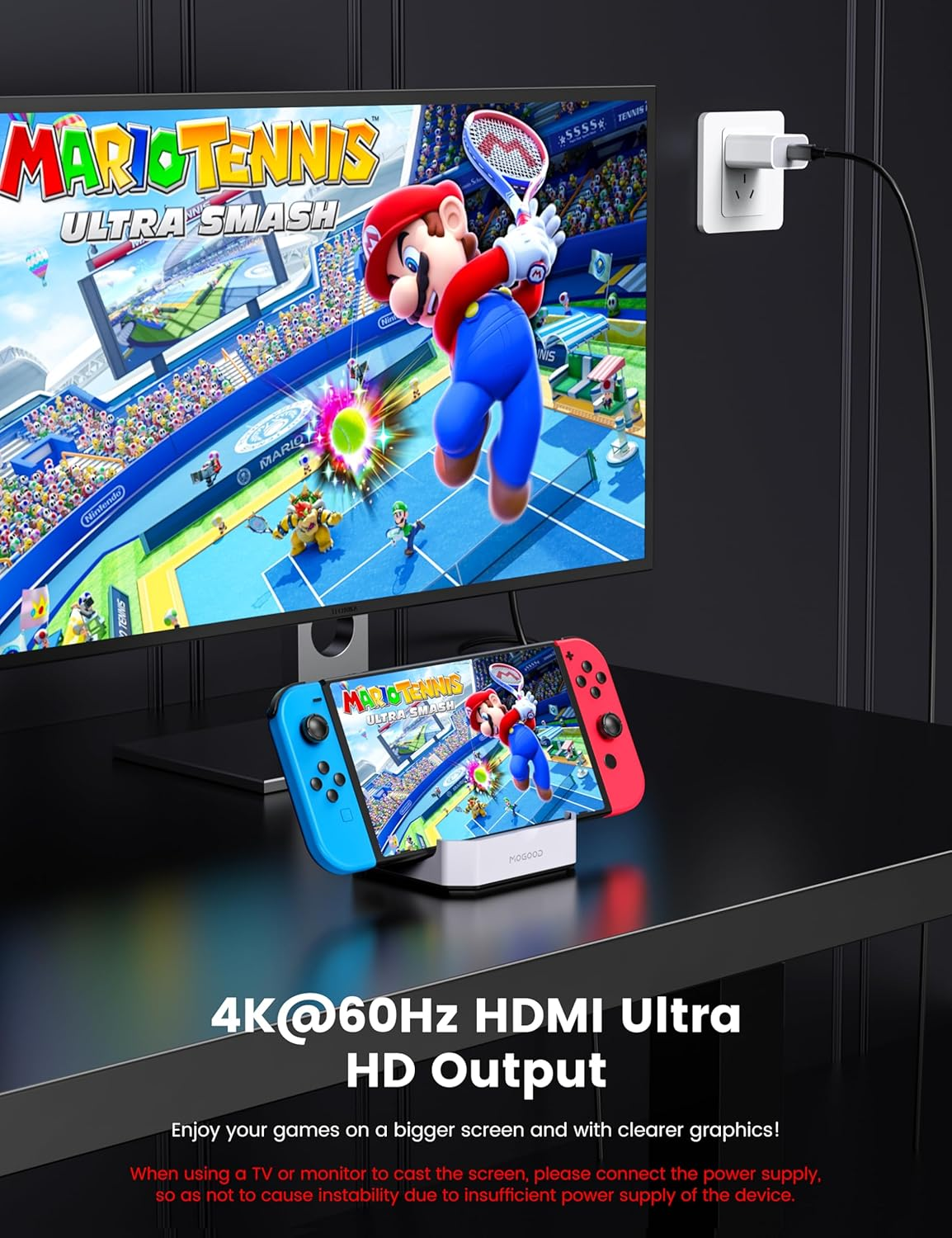 MOGOOD Docking Station for Steam Deck, Switch Dock for Switch, Portable Docking Station for TV with 4K@60Hz HDMI/USB 3.0/ USB-C Charging Ports, Dark Gray image number 4