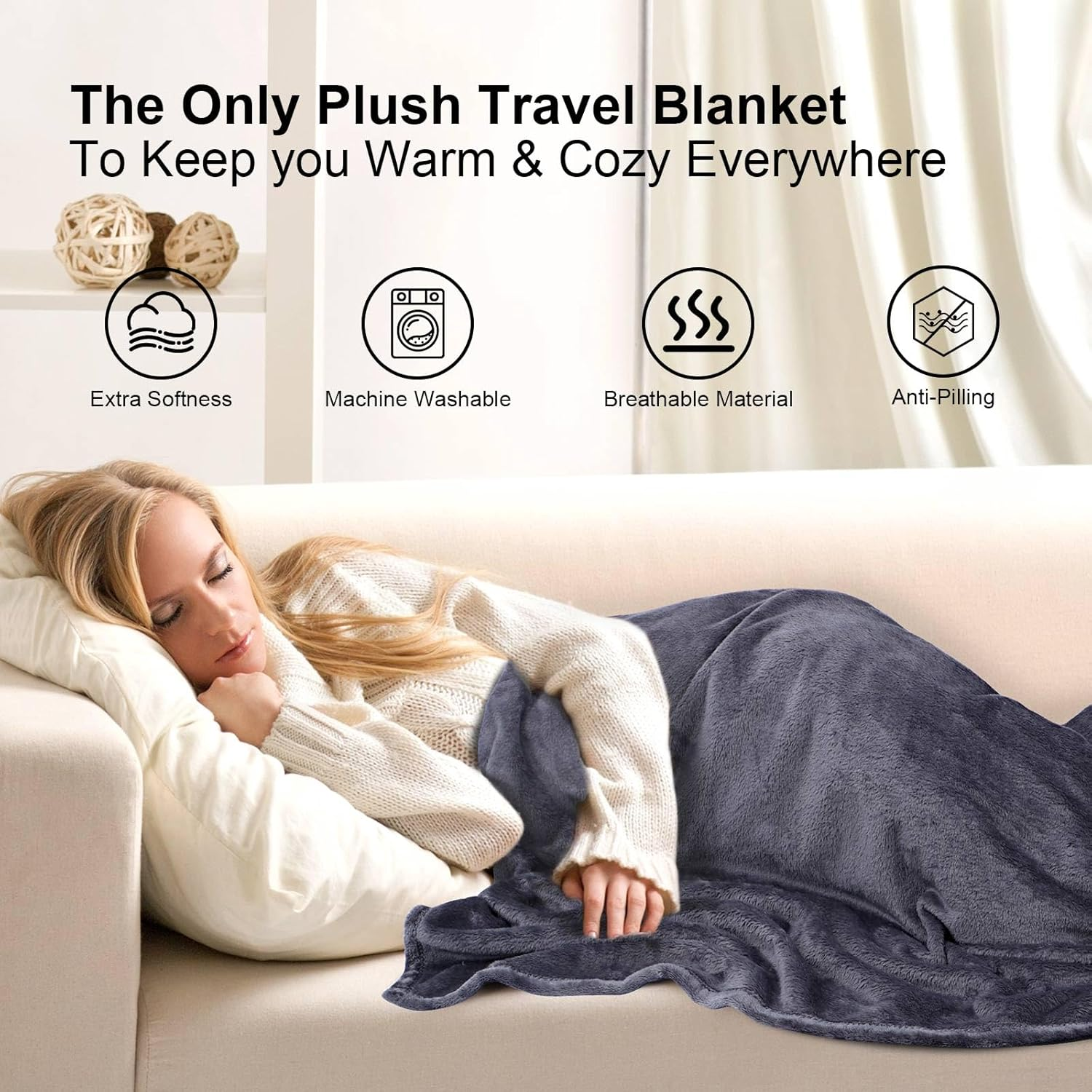 DAWNTREES 2 Pack Travel Blanket and Pillow - Travel Essentials Gifts on Airplane, Camping, Car, 2 in 1 Airplane Blanket with Soft Bag Pillowcase, Hand Luggage Sleeve and Backpack Clip. (Grey+Pink) image number 3