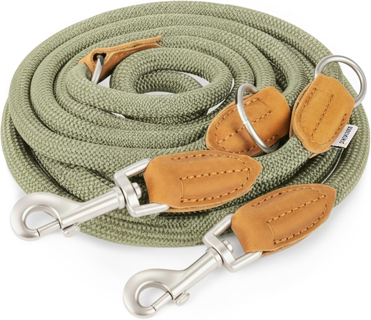 Rudelk&ouml;nig Emma Dog Lead 2.30 M - Adjustable Dog Lead for Medium and Large Dogs - Elegant Rope Lead in Khaki