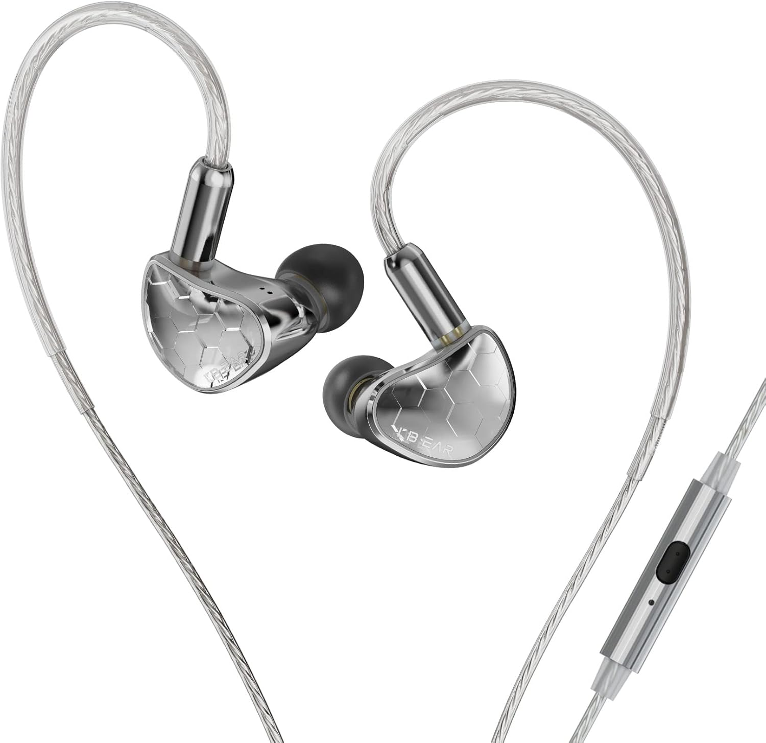 EZ EAR KBEAR Xuanwu In-Ear Headphones Hifi Stereo Dynamic Driver Ear Monitor IEM with Microphone Removable Silver Plated Cable for Pop, Folk, Jazz, ACG (Silver, Microphone) image number 4