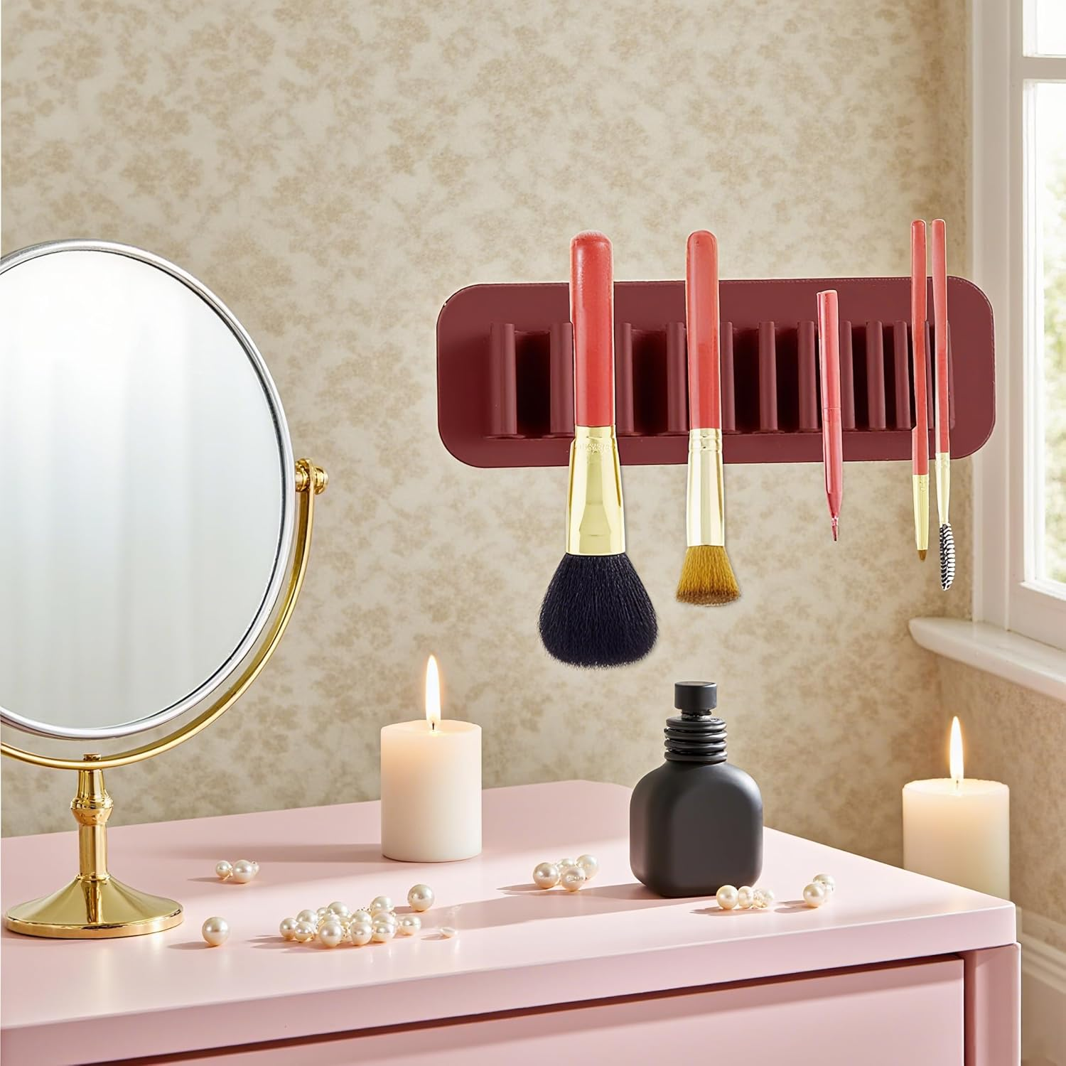 Silicone Wall-Mounted Makeup Brush Toothbrush Holder - Multifunctional Drying Rack Organizer for Cosmetic Brushes, Travel Storage, and Home Bathroom (Space-Saving Design) image number 1