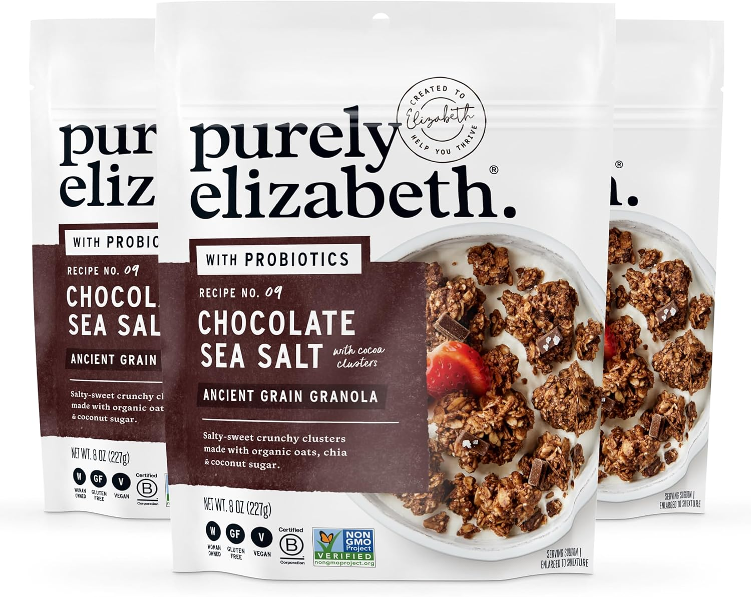 Purely Elizabeth Probiotic Gluten Free Granola, Chocolate Sea Salt, 3 Count image number 3