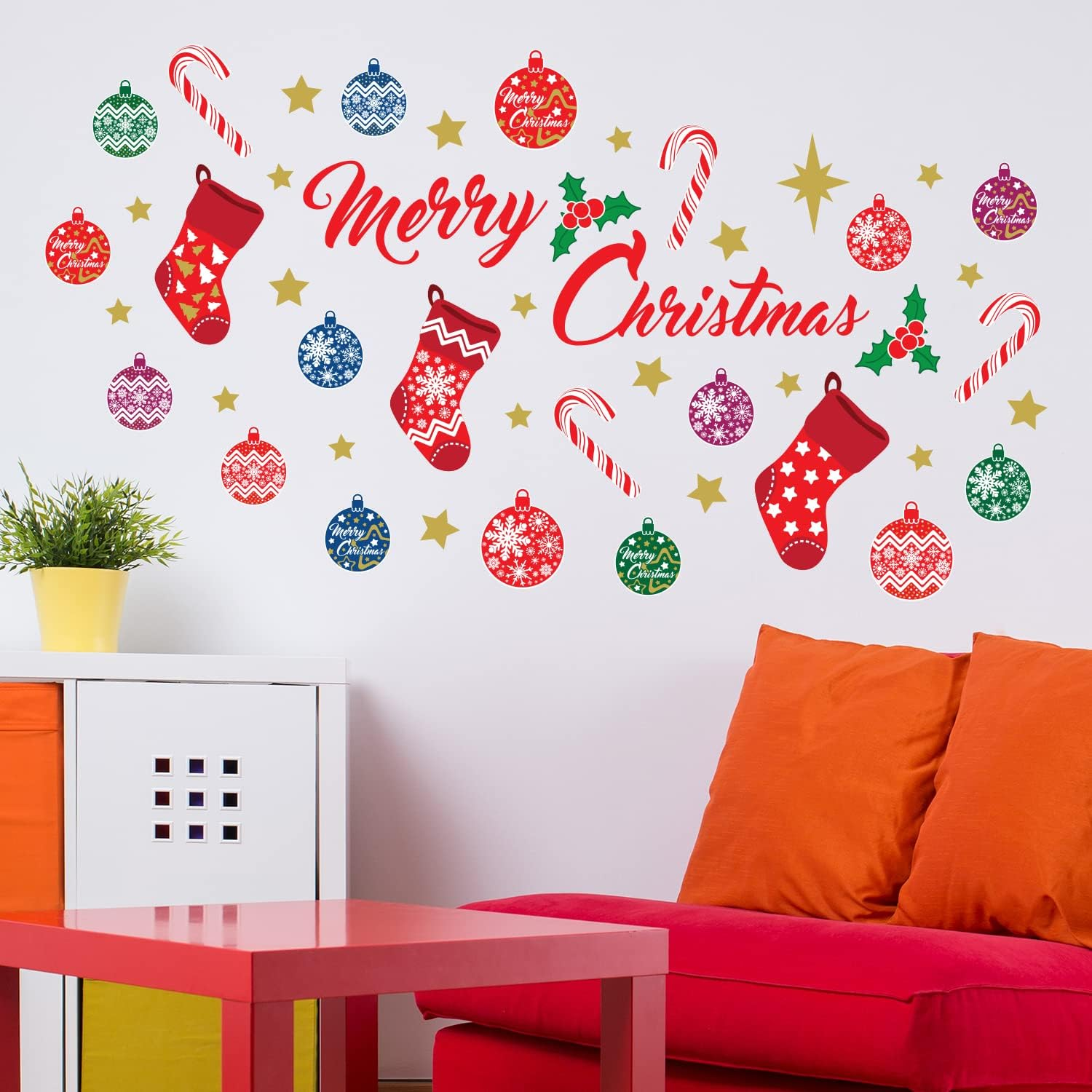 Wallflexi Christmas Decorations Wall Stickers Merry Christmas Decoration Set Wall Murals Decals Living Room Children Nursery School Restaurant Cafe Hotel Home Office D&eacute;cor, Multicolour image number 4