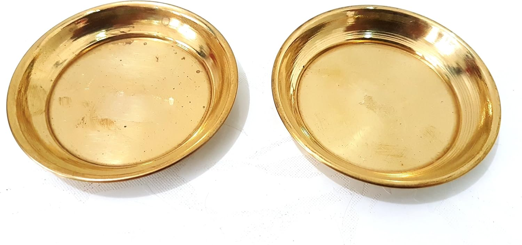 Evergrow Corp Set of 2 Pure 100% Brass Plate 3" for Bhog Prasad Arti Vraja Krishna Ganesha Laxmi Worship Pooja image number 2