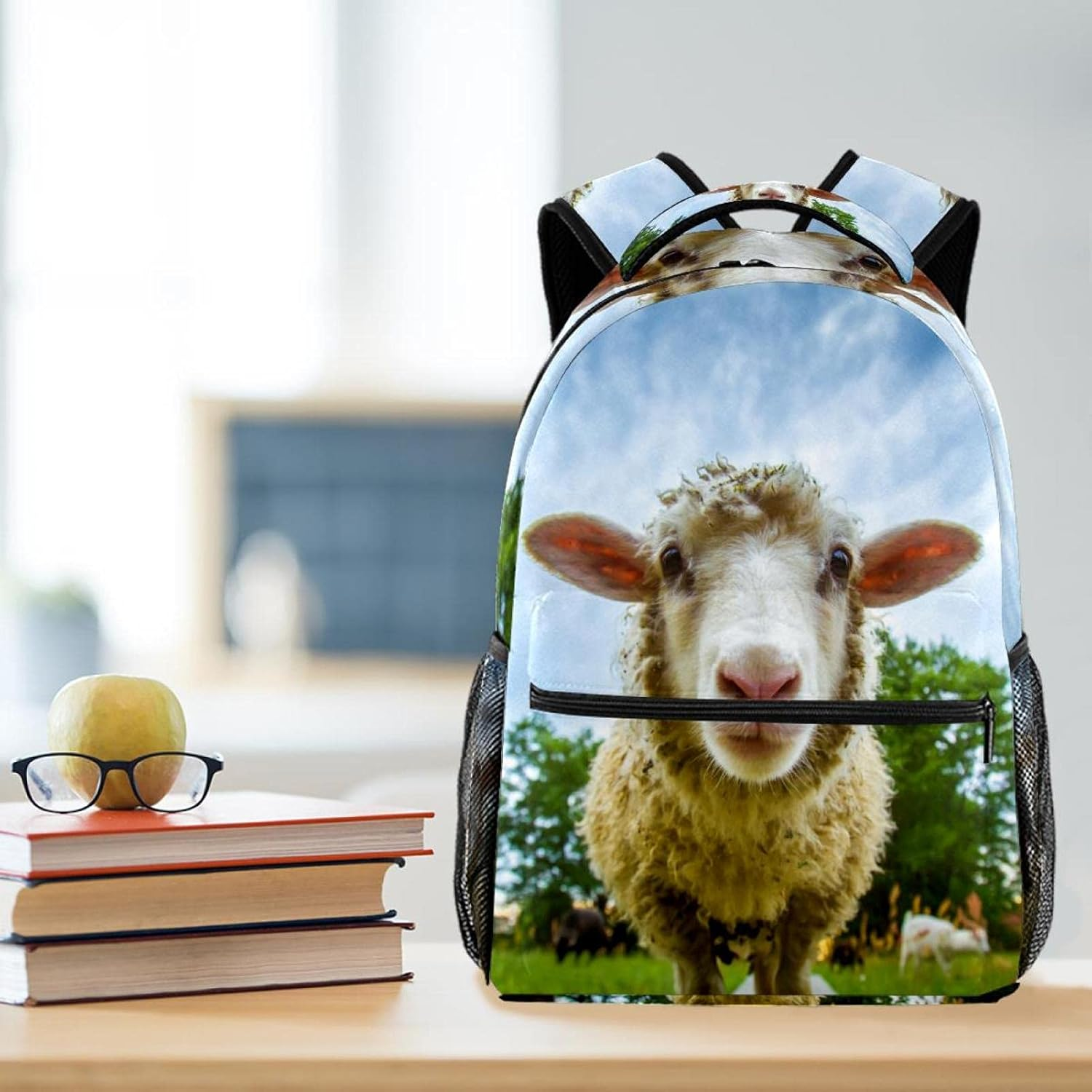 Sheep Looking at the Camera Backpack Students Shoulder Bags Travel Bag College School Tote Backpacks