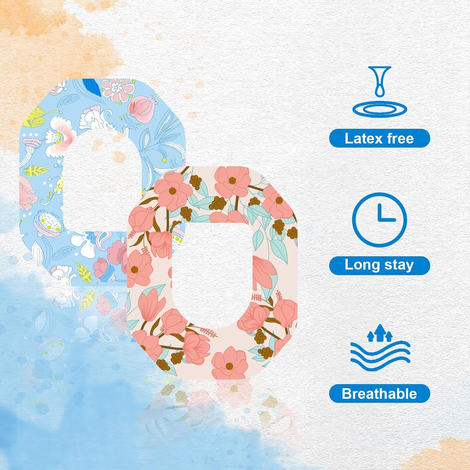 25Pcs Adhesive Patches for Omnipod 5, Colorful Flower Styles Waterproof CGM Sensor Covers Breathable Sensor Sticker Compatible with Omnipod 5 image number 1