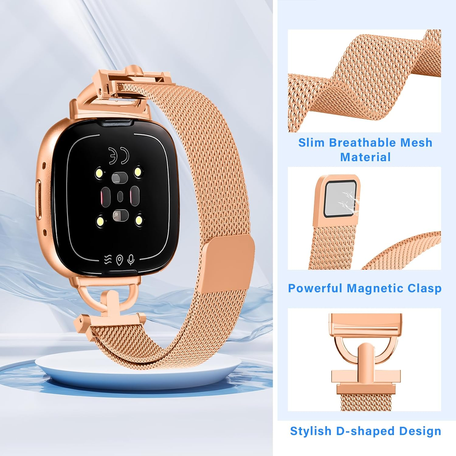 HAYONLIY Metal Bands Compatible with Fitbit Versa 3/Fitbit Versa 4/Fitbit Sense 2/Fitbit Sense,Mesh Stainless Steel Sport Strap,Magnetic Adjustable Wristband for Women Men image number 6