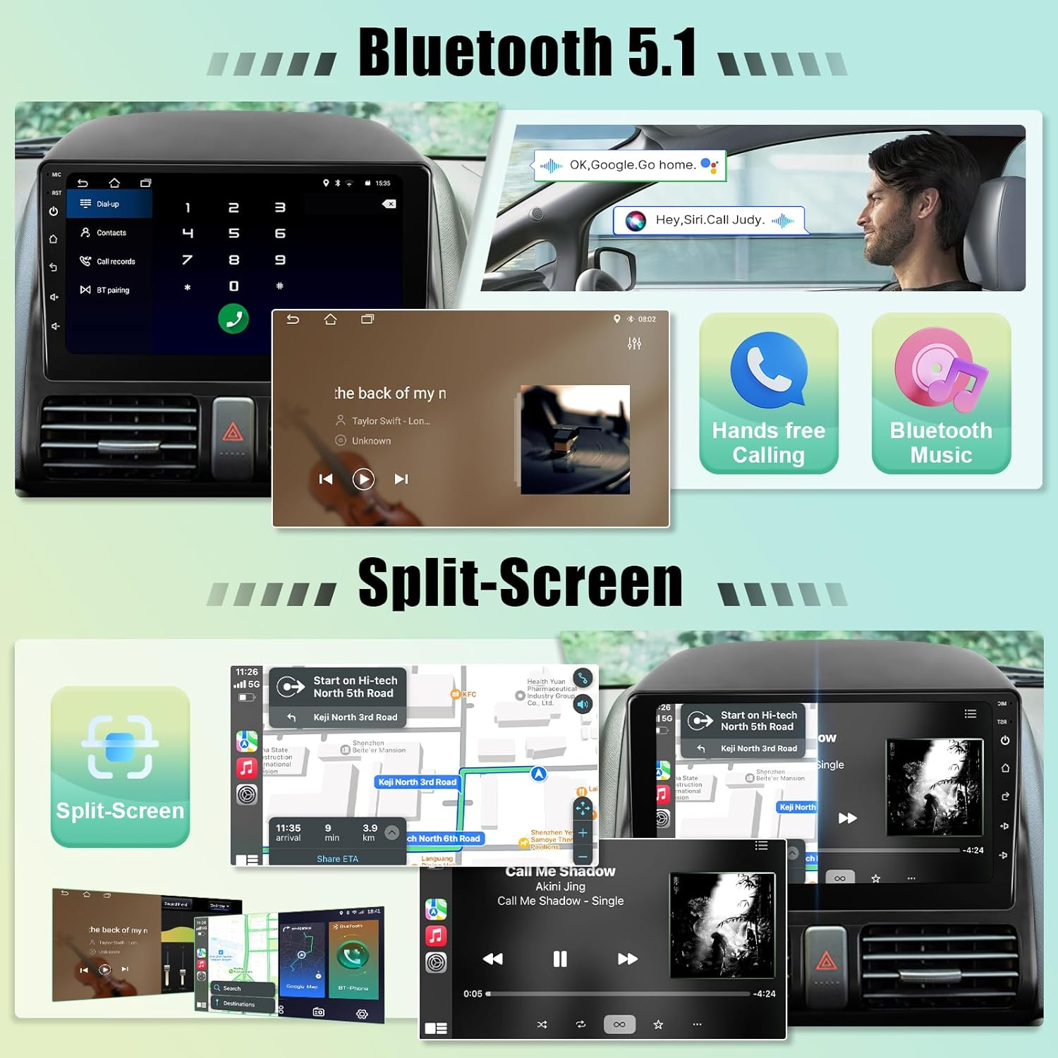 Leadfan Car Stereo Radio for Honda CRV 2002-2006 Wireless Apple Carplay Android Auto, 9 Inch IPS Touch Screen for CRV Android Head Unit Wifi GPS Navi/Bt/Mirror Link/Fm/Rear Camera+Swc/Split-Screen image number 6