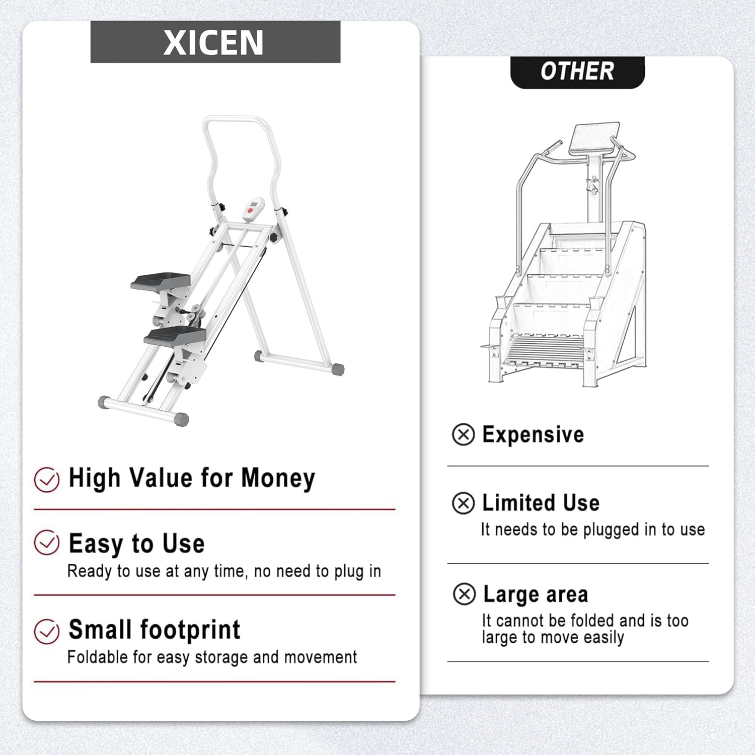 Stair Stepper, Folding Vertical Cardio Exercise Climber Stair-Master for Home, Full Body Workout Machine with Handlebar Adjustable Step Range Handlebar & Pedals, 300Lbs Load image number 2