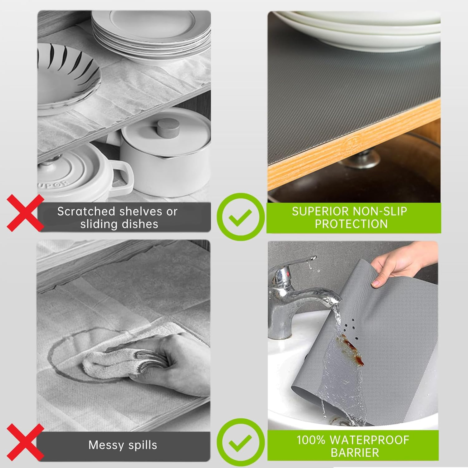 45Cm X 600Cm Cupboard Liners, Silver Grey Non Slip Mat, Kitchen Drawer Liner Waterproof, PVC Cupboard Mats, Drawer Lining for Shelf, Pantry, Cupboard, Caravan image number 1