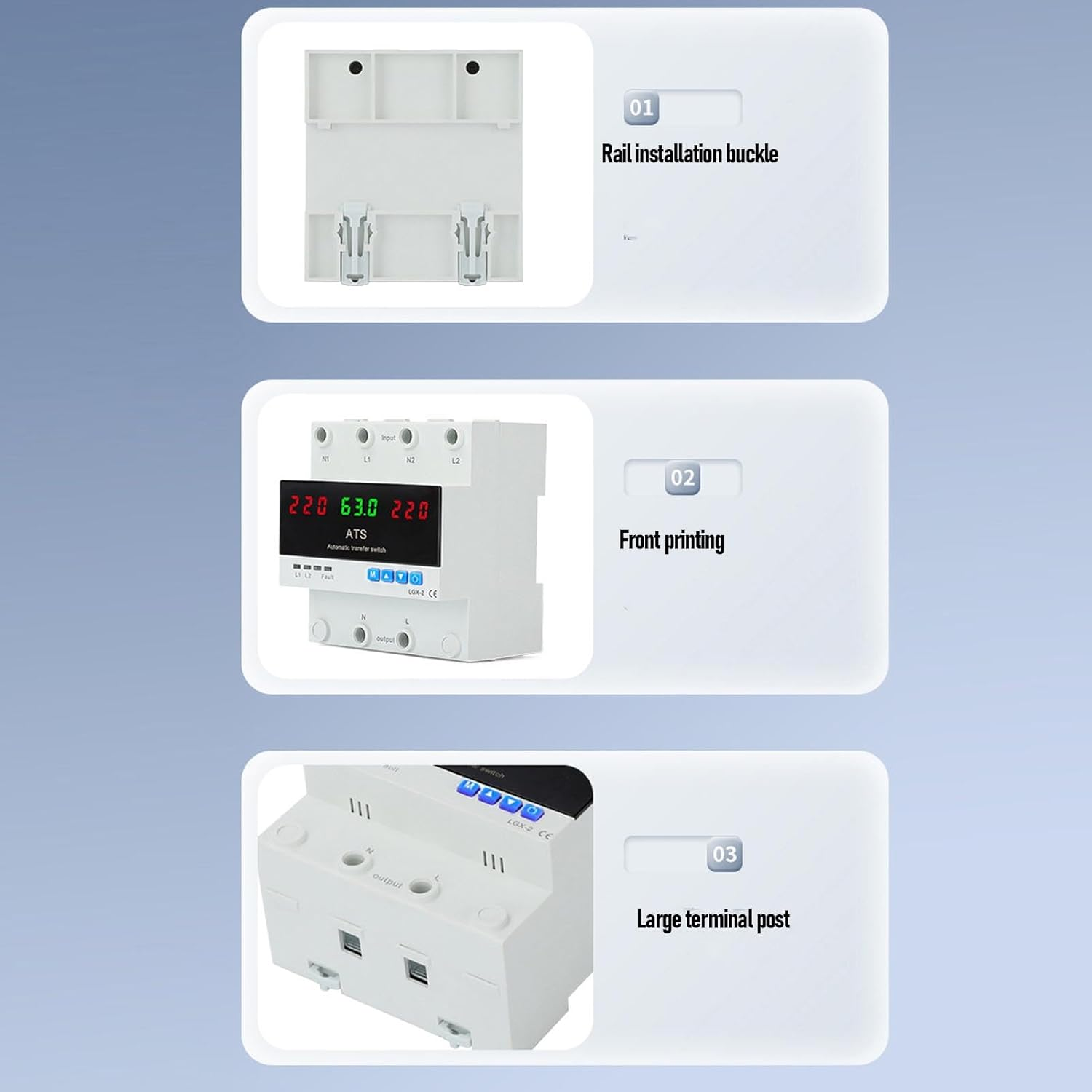 Pyhodi 63A Automatic/Manual Transfer Switch, Dual Power Selector with LED Display, L1 Priority, DIN Rail Mount,50 60Hz CE Certified ATS for Generator and Backup Power image number 4