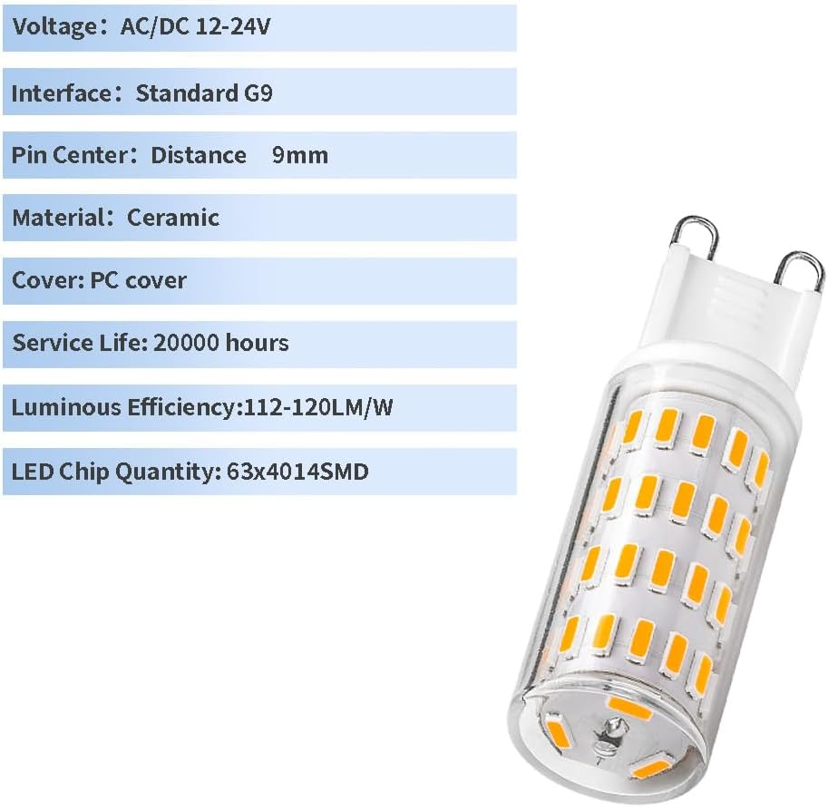G9 White Dimmable 12V 24V AC/DC 5W 63LED 4014SMD LED Bulb for Closet Lighting, Bedside Lamps, RV, Camper, Marine, Energy Efficient and Durable - 4 Pack - 2, Warm White image number 2