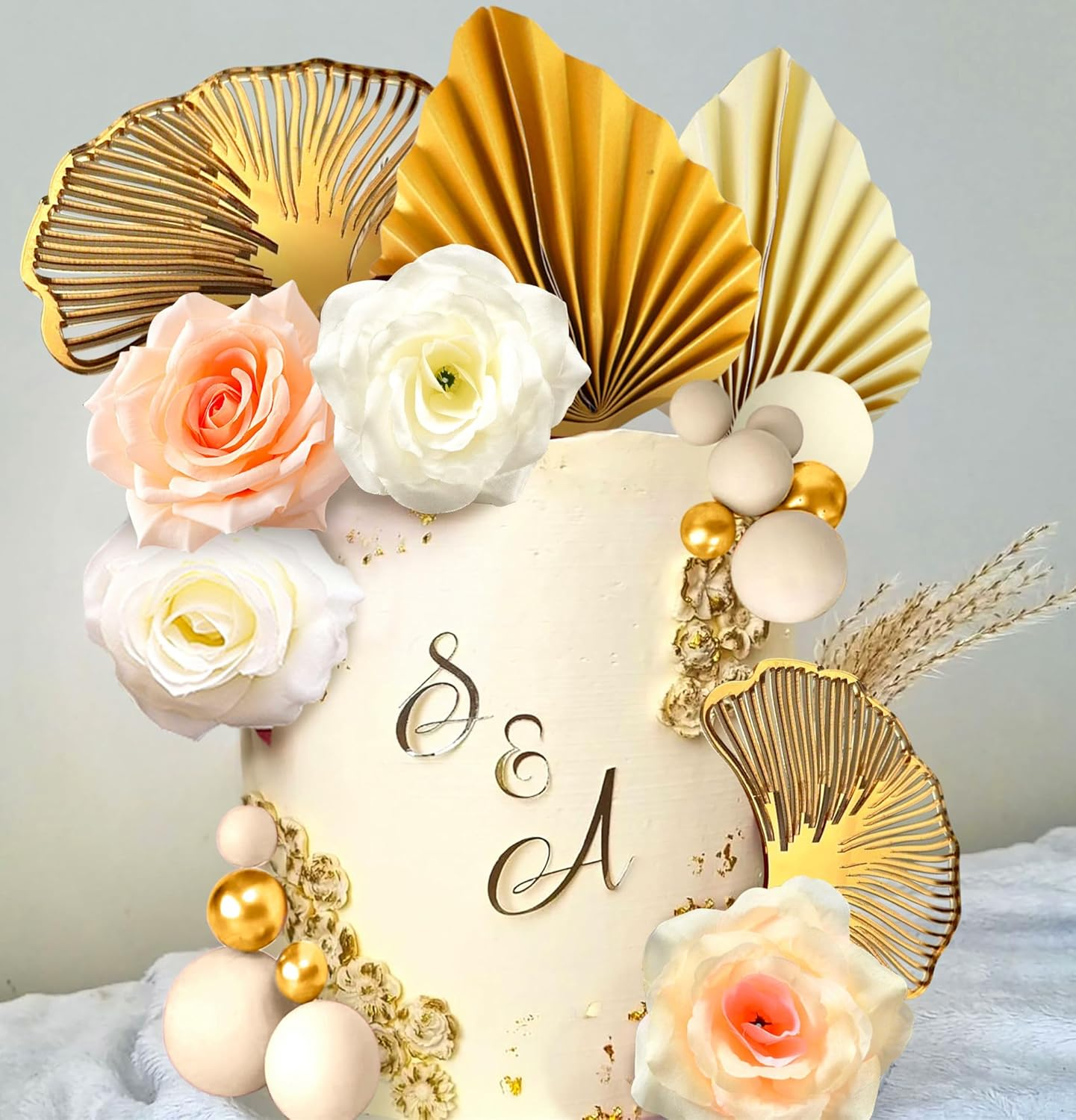 Jevenis 20 PCS Champagne Rose Cake Decoration Balls Cake Decoration Gold Palm Leaves Cake Decoration Bohemian Cake Decoration Boho Cake Decoration Boho Party Supplies image number 6