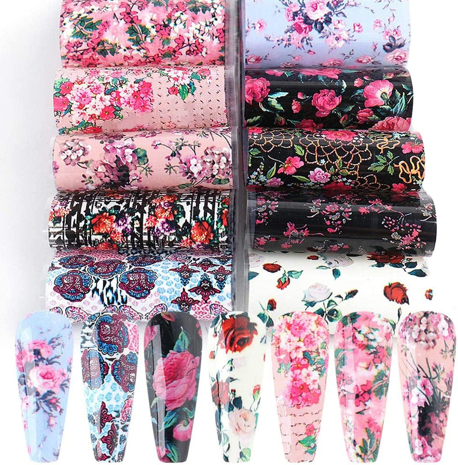 14 Sheets Gold Nail Foils Transfer Stickers - Holographic Effect Metallic Nail Art Foil Stickers in Color Gold and Silver