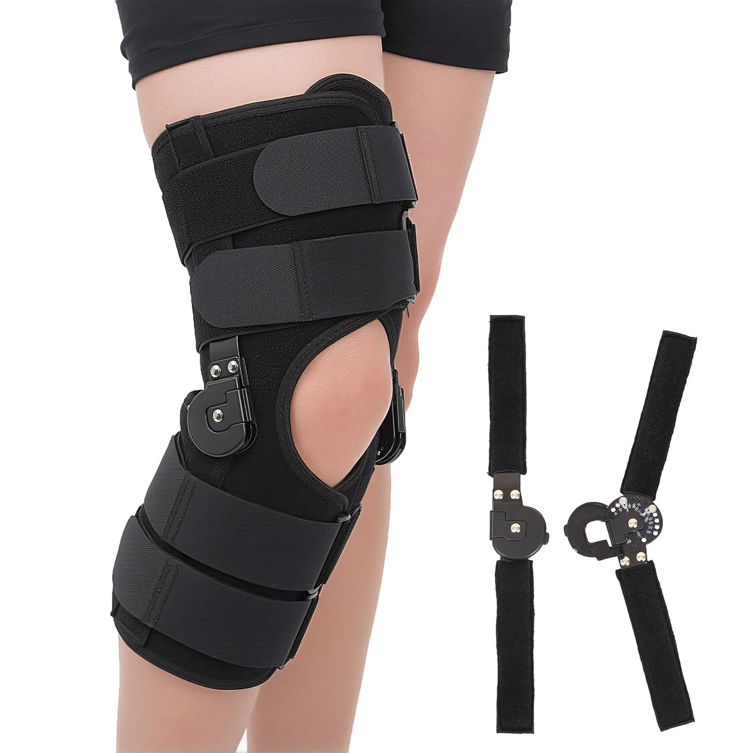Hinged ROM Knee Brace, Post Op Knee Immobilizer with Side Stabilizers, Medical Orthopedic Support for ACL MCL PCL (L)