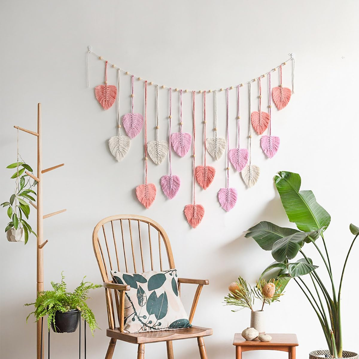 AIMALL Handwoven Cotton Leaf Wall Hanging Bohemian Tassel Tapestry for Kids Room, Bedroom, Living Room, Nursery D&eacute;cor 47.2 X 29.5 In image number 6