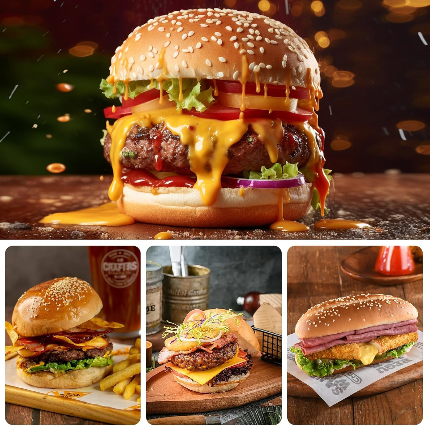 Burger Press, Hamburger Patty Press, Burger Pattie Press, Aluminium Burger Patty Maker Mould, Hamburger Patty Maker Non-Stick for BBQ Patties Hamburger Maker, with 100 Silicone Paper image number 3