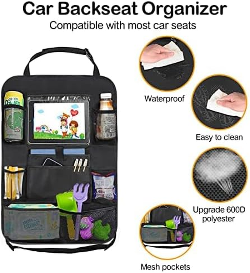 2 PCS Car Storage Organizer,Car Backseat Organizer for Kids Durable Waterproof Oxford Fabric with Touchable Tablet Holder 8 Mesh Pockets and 2 Pockets for Snacks Toys,Car Travel Accessories image number 4