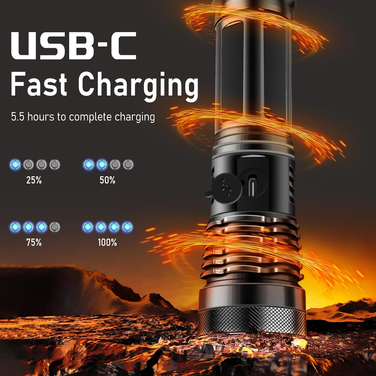 CARPESUN LED Torch Extremely Bright Zoomable, 5500 Mah Rechargeable Battery, 1500 Lumen and 300 M Range with 5 Modes, for Camping, Hiking, Emergencies image number 3