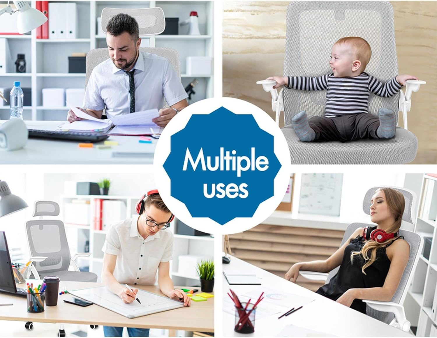 ALFORDSON Mesh Ergonomic Office Chair with Adjustable Headrest & Flip-Up Armrest, Tilting Executive Computer Desk Chair with SGS Listed Gas-Lift, Swivel Gaming Chair(Arco White Grey) image number 6