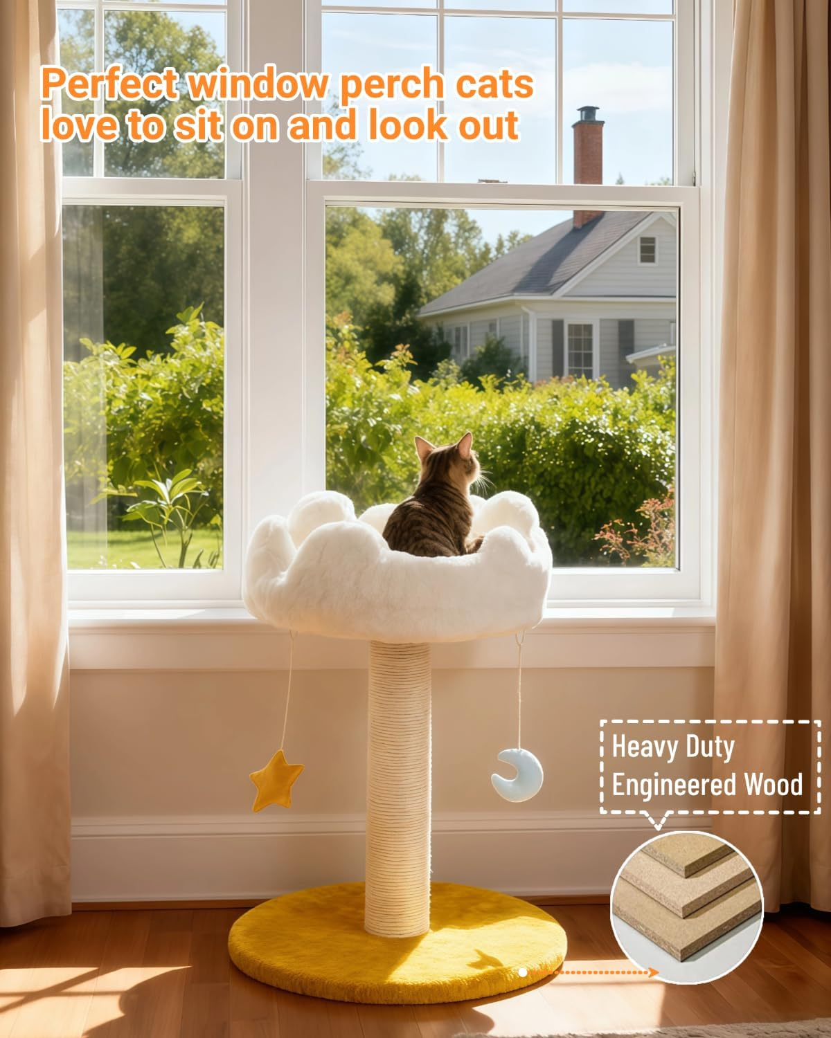 Happi N Pets Cloud Cat Scratching Post with Bed, Cat Tree for Indoor Cats, Nature Sisal Cat Scratcher with Cat Cozy Fluffy Perch for Kitten & Adult Cats, Small Cat Tower with Balls, Stable Cat Stand image number 5