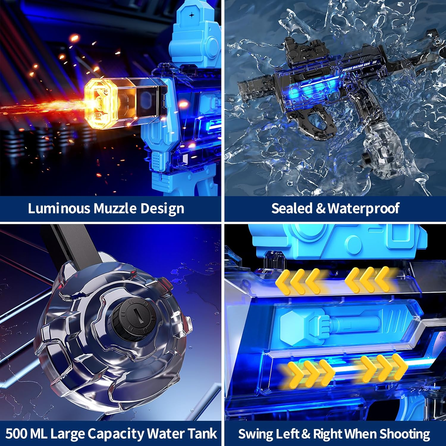 2 Pack Uregoio Electric Blaster Water Guns for Adults & Kids, Automatic Squirt Guns with 32-44 FT Long Range, Big Water Guns with LED Light, Summer Outdoor Beach Swimming Party Pool Toy image number 2