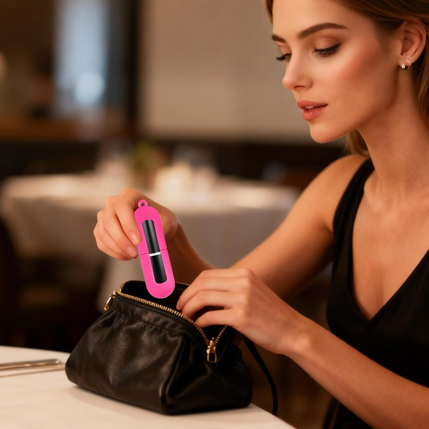 Lip Balm Keychain,Travel Silicone Sleeve - Lip Holder Keychain | for Purse Wallet Gym Workplace Outdoor Activities Daily Commute Travel - Hot Pink image number 2