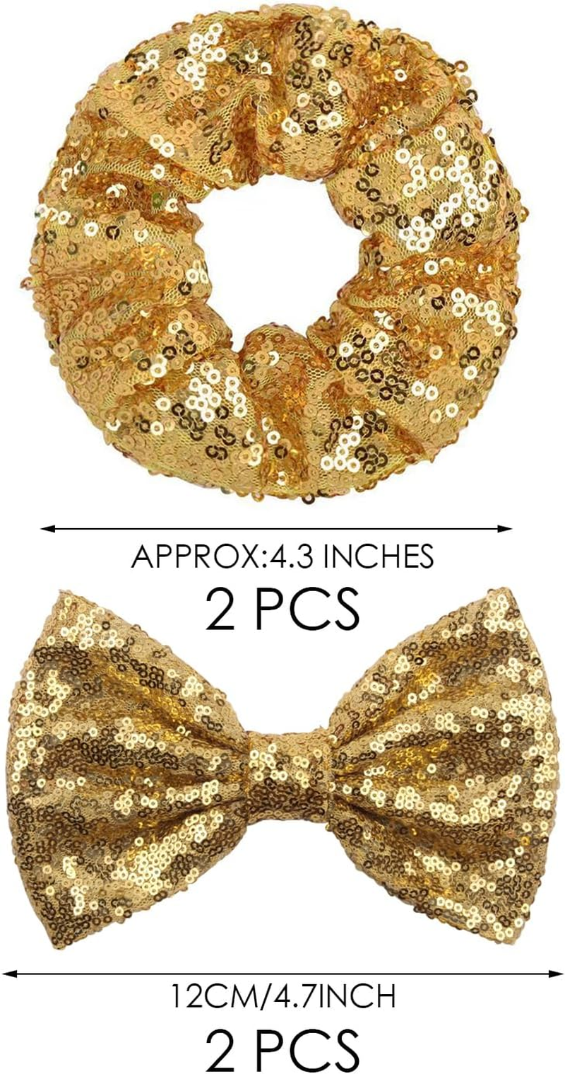 Pack of 2 Sequin Hair Bobbles, 2 Pieces Hair Bows with Sequins, Golden Hair Accessories for Girls, Shiny, Simple Headwear, Hair Accessories image number 4