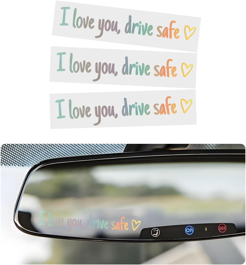 3 PCS I Love You Drive Safe Sticker, Funny Waterproof Car Rearview Mirror Decal with Heart, Self Affirmations Sticker with Drive Safe Letters for Car Window Bumper Women Gift (Blue)