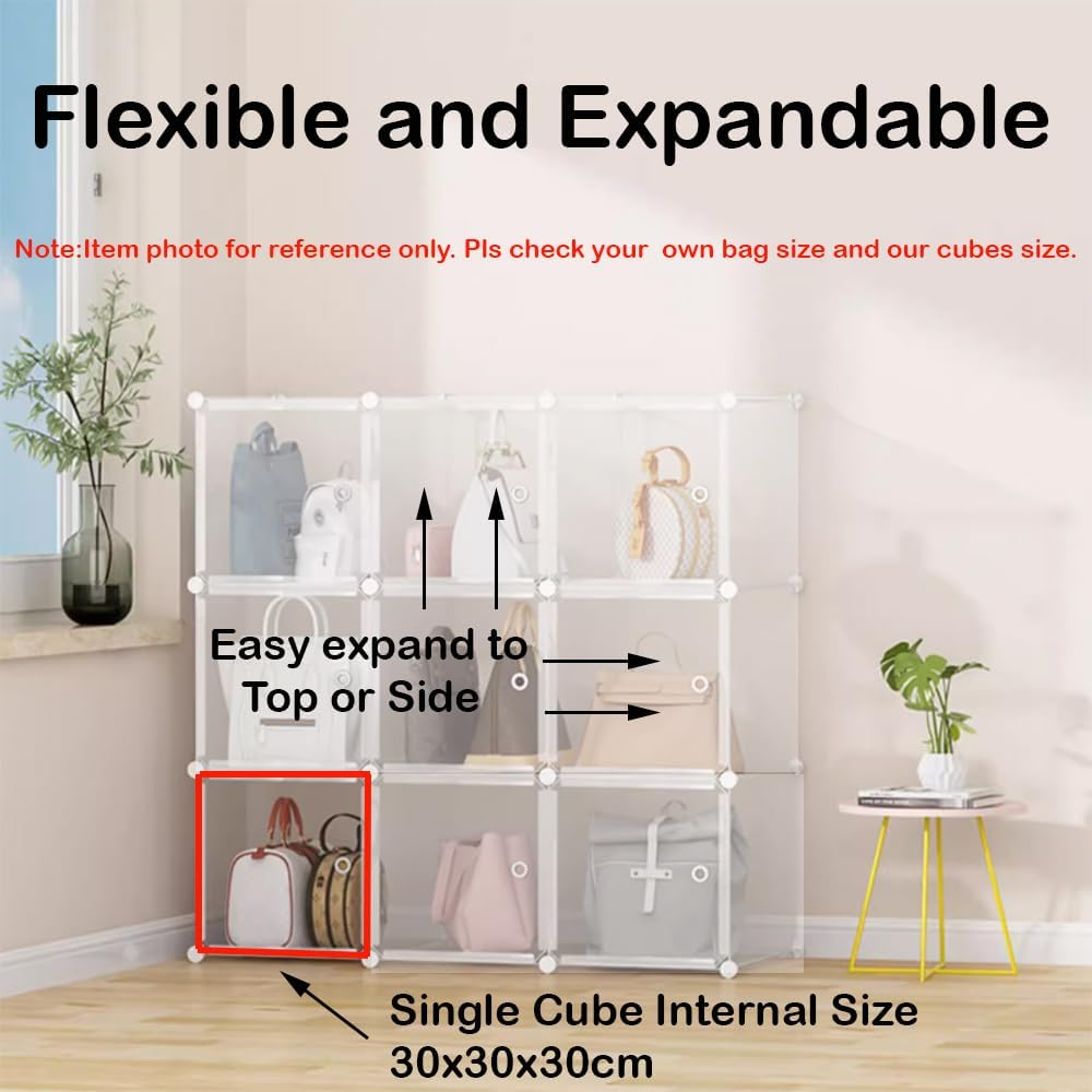 Clear Handbag Purse Bag Toy Wardrobe Organizer Storage Rack Waterproof for Home, Office, Kids Room (15 Cube (3 Column 5 Row)) image number 6