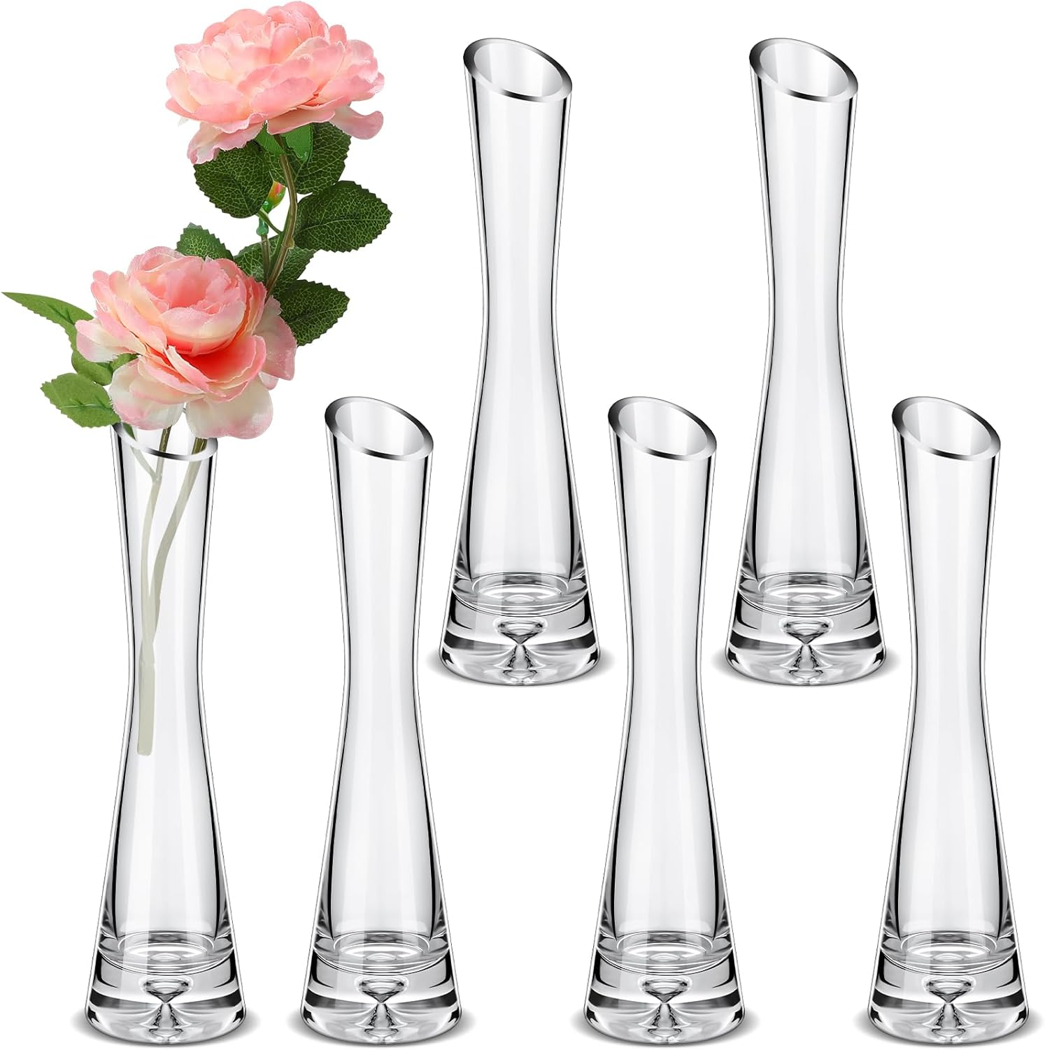 Lallisa 6 Pcs Glass Bud Vases for Centerpieces Maria Modern Clear Small Skinny Decorative Single Flower Bud Vase for Wedding Party Event Home Office Decoration(7.87 Inch,Transparent Color) image number 1