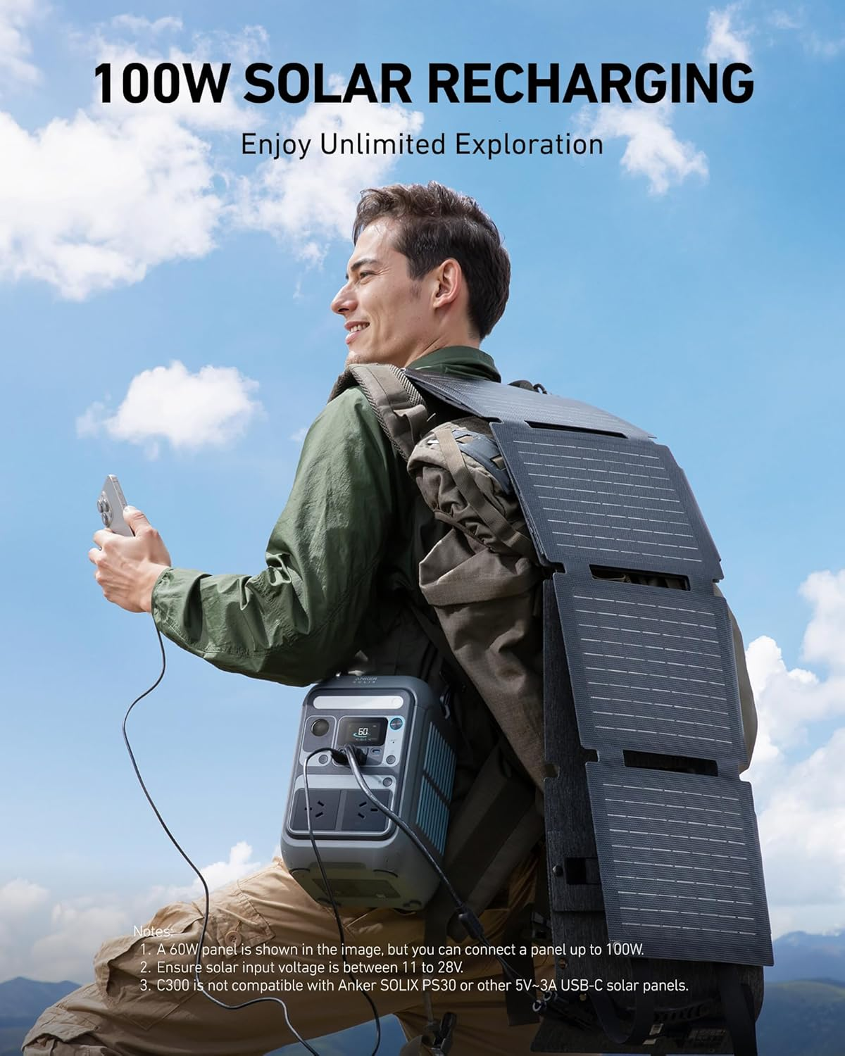 Anker Portable Power Station SOLIX C300, 288Wh Lifepo4 Battery, 300W (600W Surge) Solar Generator, 140W Two-Way Fast Charging, for Outdoor Camping, Traveling, and Emergencies (Solar Panel Optional) image number 6