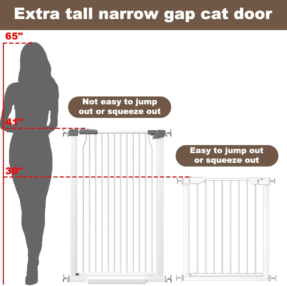 41-Inch Extra Tall Metal Auto Close Dog and Cat Gate for Doorways and Stairs, No Drill Adjustable 54.8-60.2-Inch Pressure Mounted Walk through Pet Gate with Expansion Kit, White image number 2