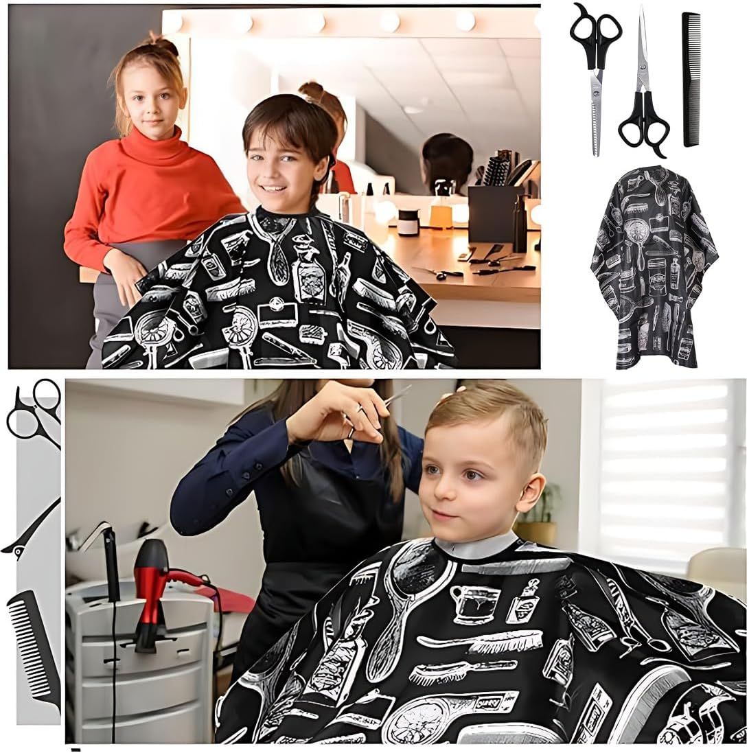 LAKJUOZ Cape Hairdresser Set 4 Pieces with Hair Scissors and Comb, Professional Hairdressing Gown Hairdressing Gown Salon Hairdresser Capes Taffeta image number 4