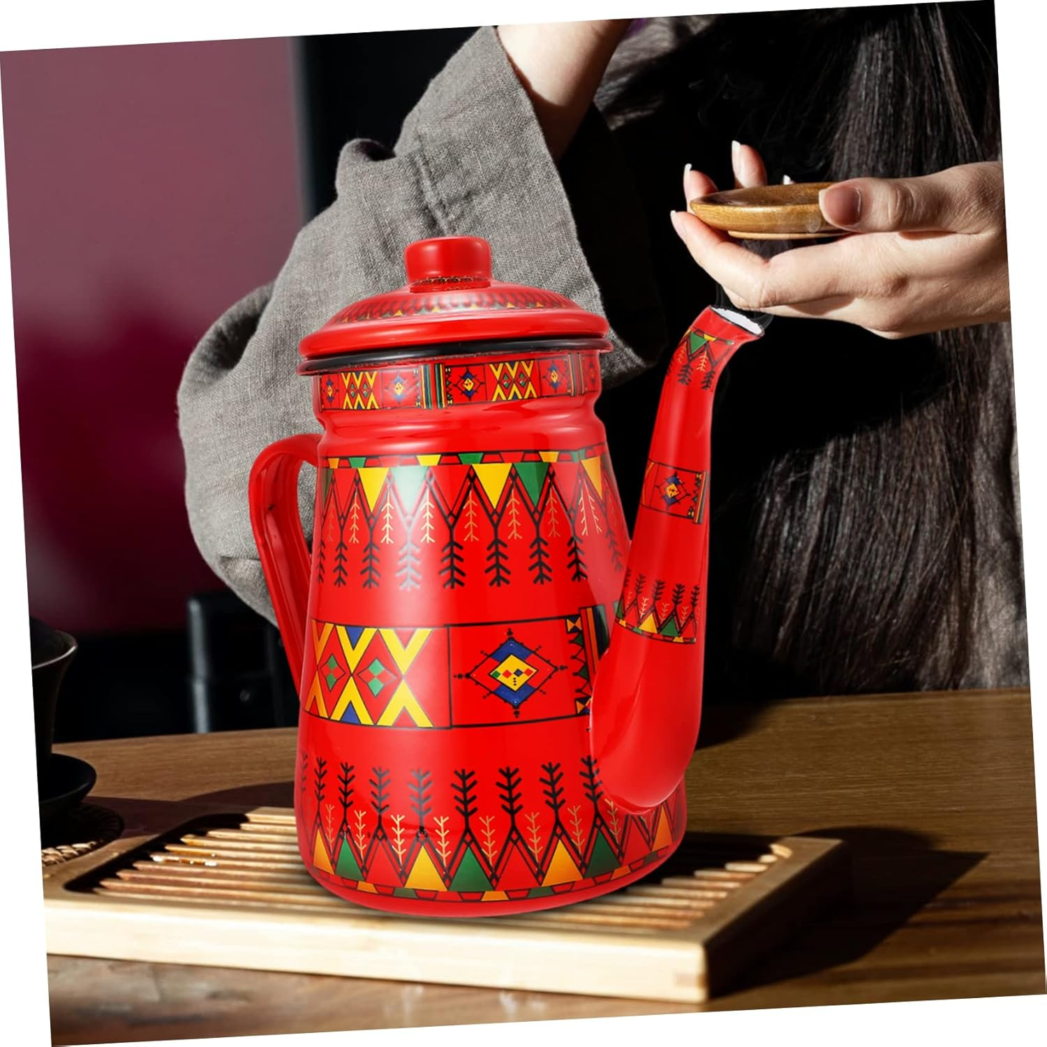 Enamel Coffee Pot Espresso Pot Backpacking Stove Stainless Steel Drinking Glasses Ceramic Kettle Glass Pitcher Home Supplies Kitchen Teakettle Red Heating Herbal Teapot Enamel image number 3