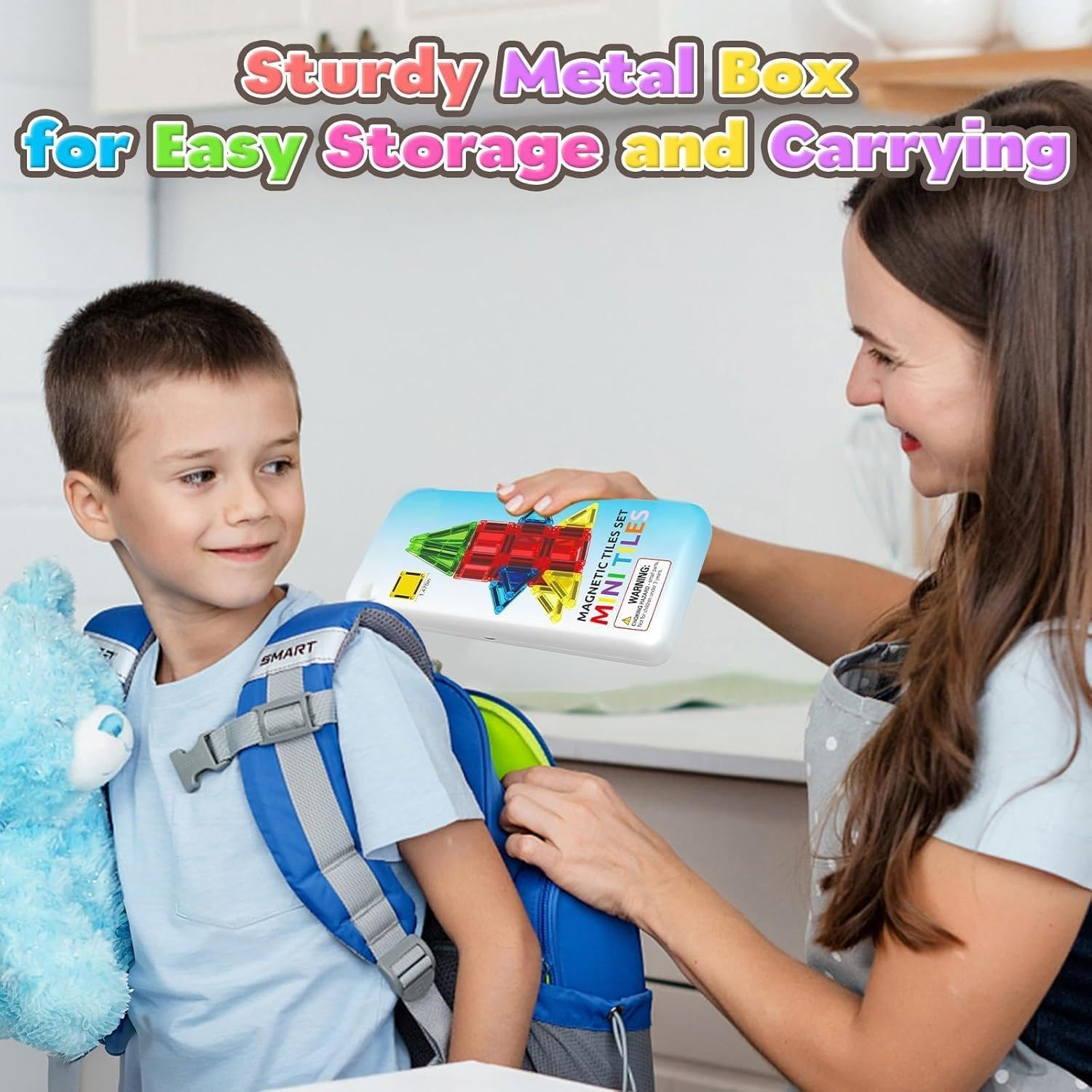 42 PCS Mini Magnet Tiles Toddler Set, Travel Magnetic Tiles for Kids, Magnetic Blocks Building Toys & Games for Girls Boys Christmas Birthday Gifts with Iron Box