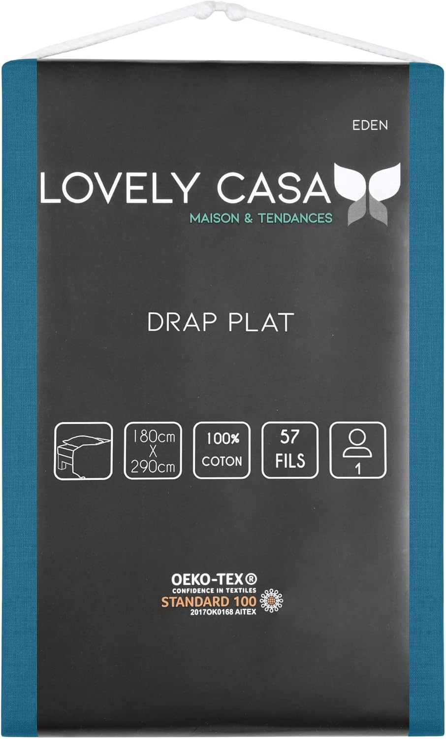 Lovely Casa - Flat Sheet - Size 180 X 290 Cm - 100% Cotton Certified According to Oeko-Tex - Colour Petrol - Model Eden - Bed Linen for Home - Soft and Comfortable for Cuddly Cot Bumpers image number 4