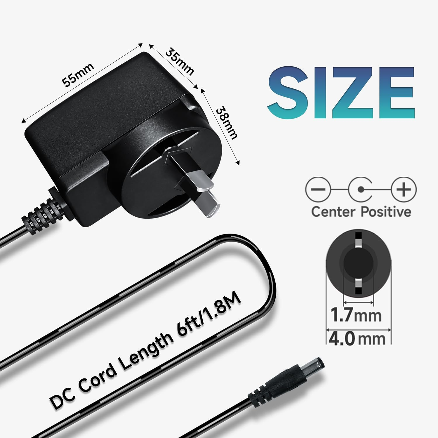 6V 1A/1000Ma 1.8M Long Power Supply Adapter, AC 100-240V to DC 6V 1A 6W Switching Adapter Plug for Blood Pressure Monitor,Electronic Scale and More,Saa Certified image number 1