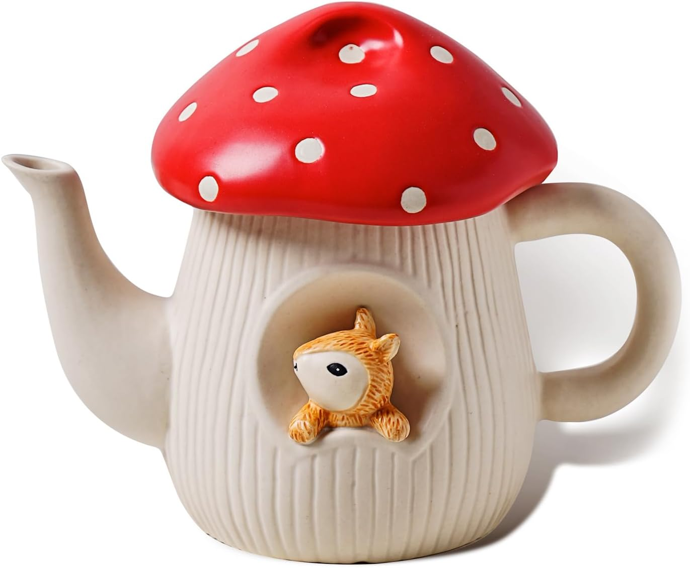 RESVUGA Cute Mushroom Teapot, Handmade Glaze Polka Dot Lid, Safety Matt Ceramic Tea Pot, with Squirrel Decoration. 23 Oz / 680 Ml. Best Gifts for Women & Girls. image number 6