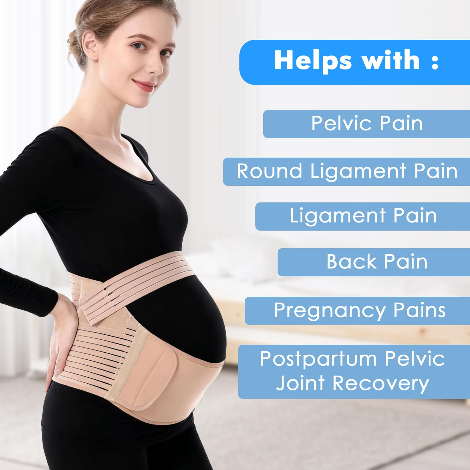 Yakiter Maternity Belt, 3 in 1 Pregnancy Belly Support Band, Waist/Back/Abdomen Band, Breathable Mesh, Gentle Compression, Ultra Soft, Pain Relief (Beige)