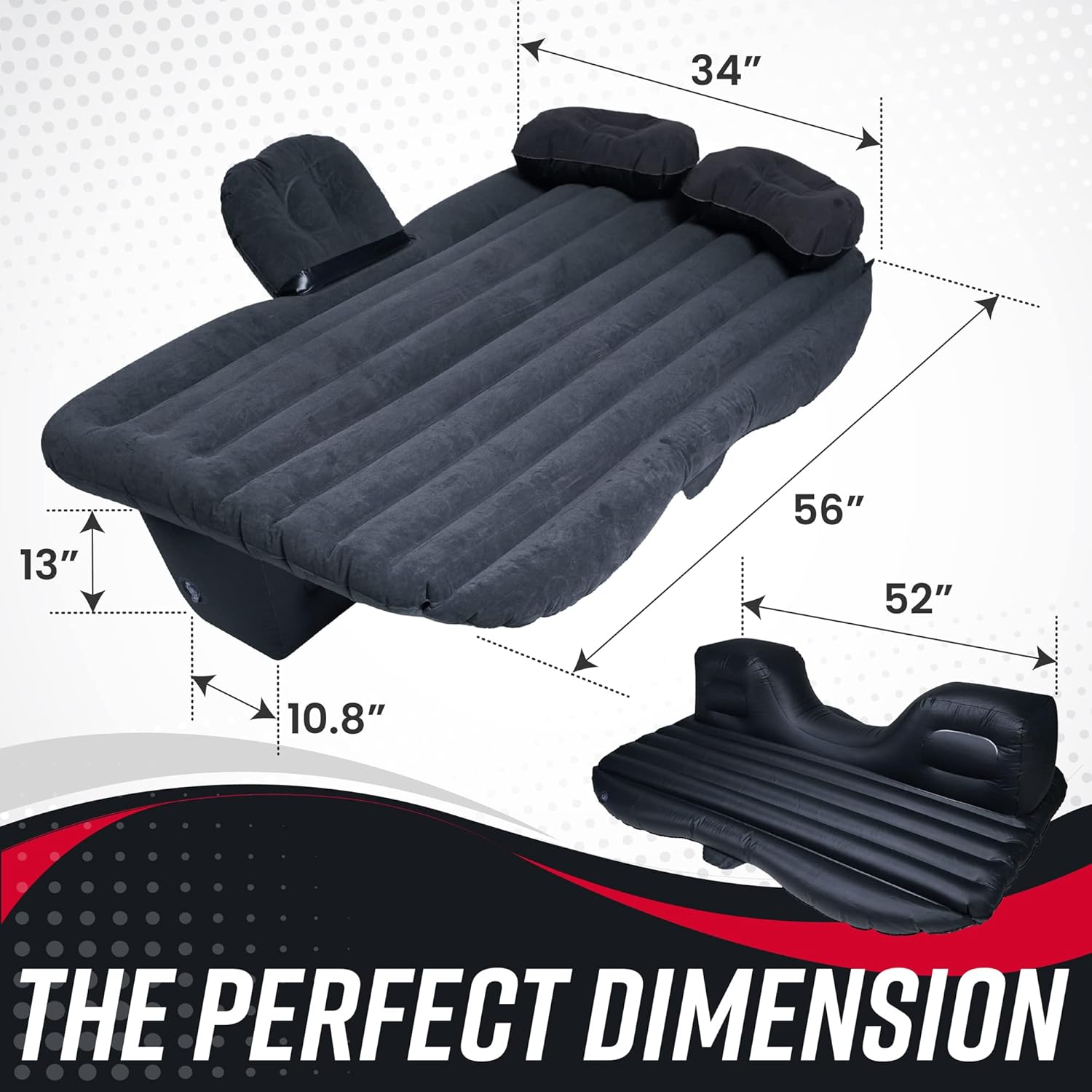 Vaygway Inflatable Car Air Mattress &ndash; Air Bed with Pump Kit &ndash; Back Seat Travel Air Mattress &ndash; Camping Vacation Blow up Bed - Sleeping Pad with 2 Pillows - Universal Car SUV Truck Fit