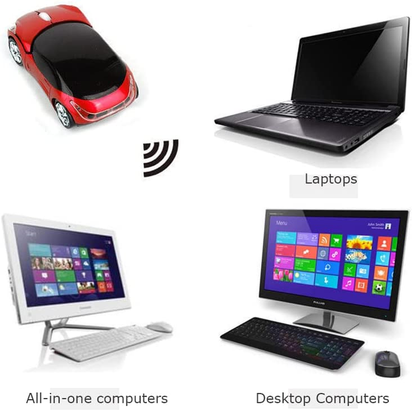 Bewinner Wired Gaming Mice, 2.4G Wireless Optical Smart Red Car‑Shaped Mouse for Laptop PC Tablet Gaming - Red image number 2